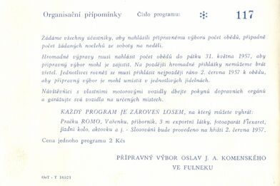 Oslavy Jana Amose Komenského ve Fulneku, 1. a 2. června 1957.